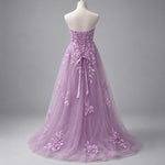 Maxi Lilac Floral Appliqué Corset-Back Prom Ball Gown XH1075