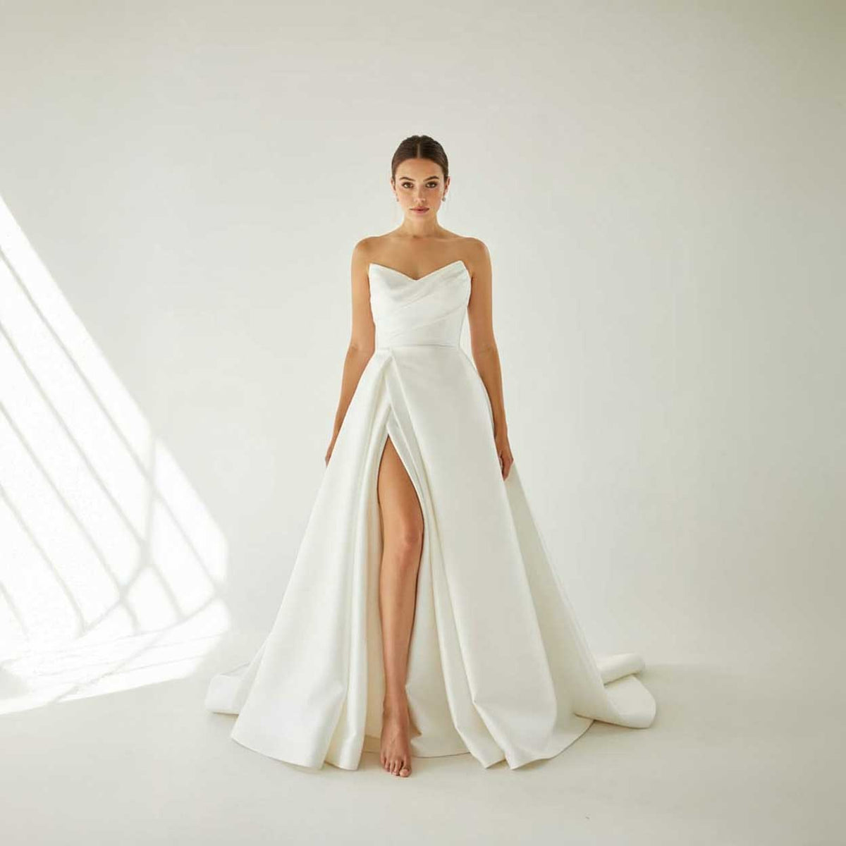 Strapless A-line Satin Wedding Dress with Side Slit