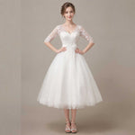 Vintage Style Lace Tea Length Wedding Dress with Sleeves