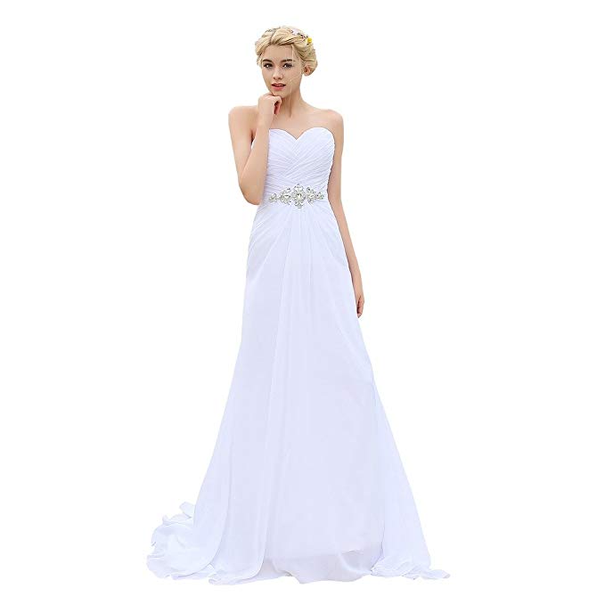 Strapless Long Chiffon Destination Wedding Dress XH1026 - Sample Sale Dress 