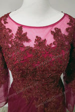 Burgundy Long Formal Dress with Long Sleeves | XH1009 - Sample Sale Dress 