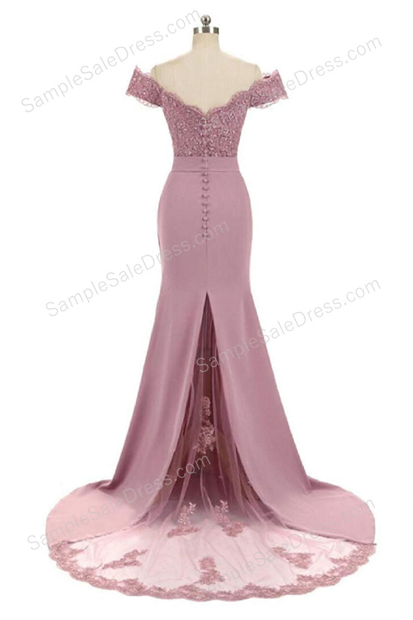 Turquoise Off the Shoulder Lace Sleek Prom Evening Dress - Sample Sale Dress 