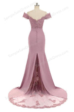 Turquoise Off the Shoulder Lace Sleek Prom Evening Dress - Sample Sale Dress 
