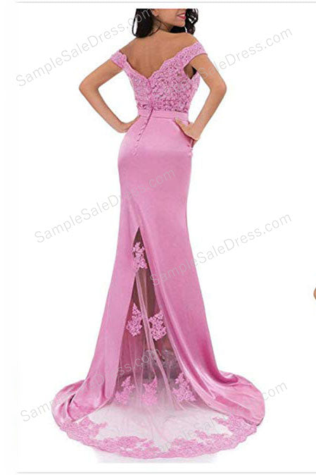 Turquoise Off the Shoulder Lace Sleek Prom Evening Dress - Sample Sale Dress 