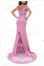 Turquoise Off the Shoulder Lace Sleek Prom Evening Dress - Sample Sale Dress 
