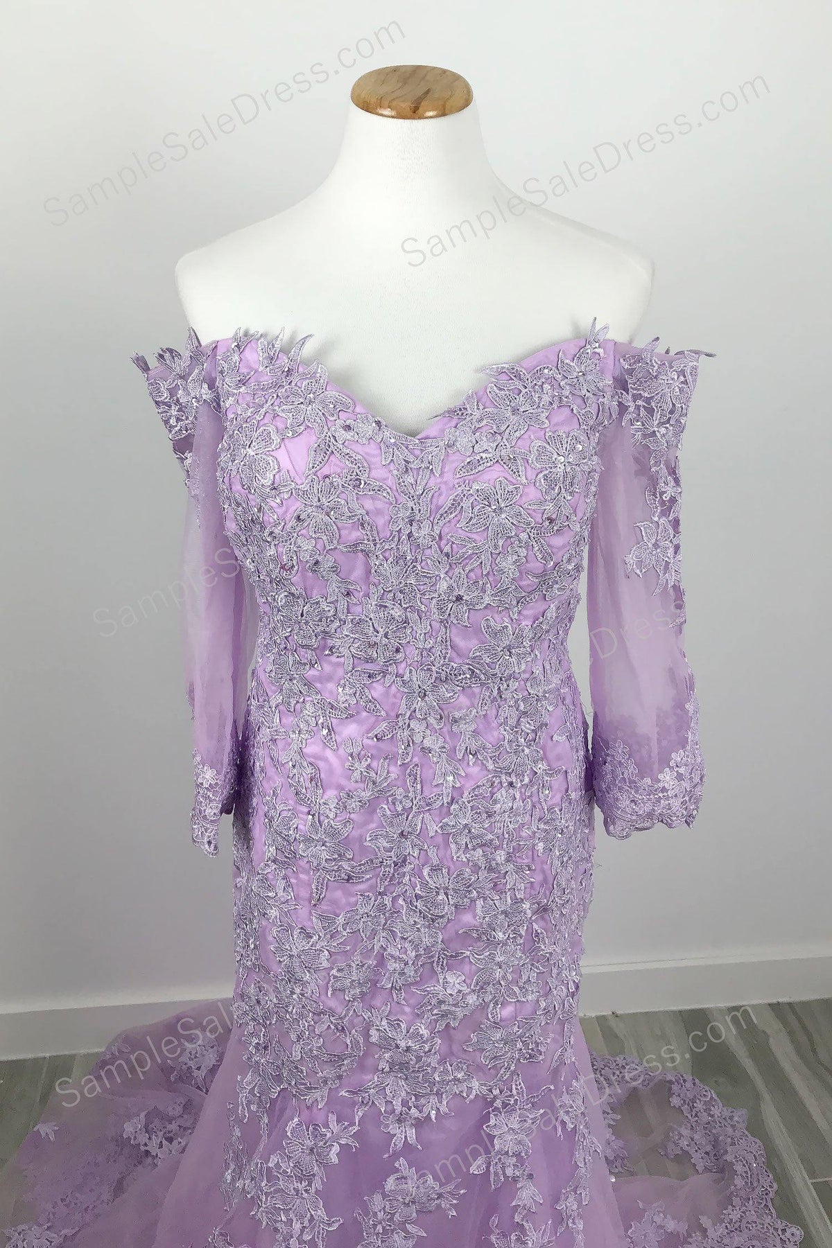 Purple Lace Off the Shoulder Formal Prom Evening Dress - Sample Sale Dress 